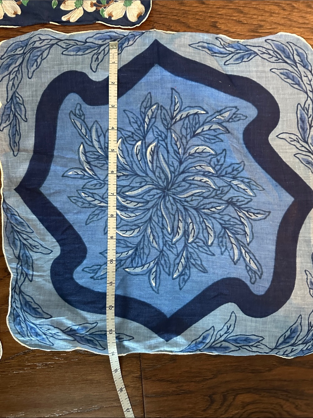 Vintage Blue Floral Cotton Handkerchiefs Set - Navy and Light Blue - Picture 3 of 4
